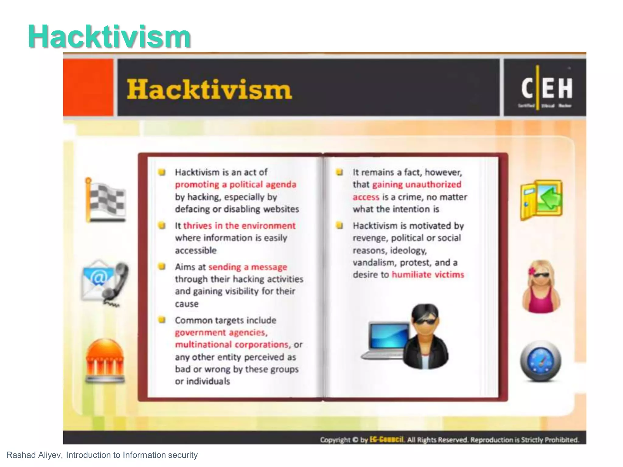 Hacktivism
Rashad Aliyev, Introduction to Information security
 