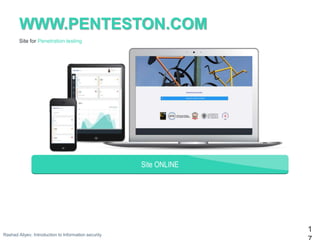 WWW.PENTESTON.COM
1
Site for Penetration testing
Site ONLINE
Rashad Aliyev, Introduction to Information security
 
