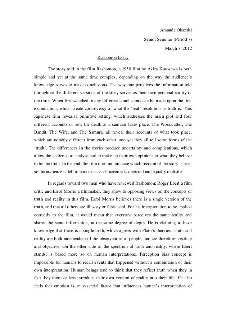 Analysis of Rashomon Essay