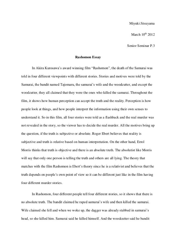 Thesis In Essay Essay Thesis Rashomon Essay Miyuki Jitsuyama Essay Examples High School Also Essay Corrector Rashomon Essay Essay On Pollution In English also Short Essays For High School Students Structure An Essay Expository Essay Writing Also Ww Essay Sample Comparison Contrast Essay Example Paper