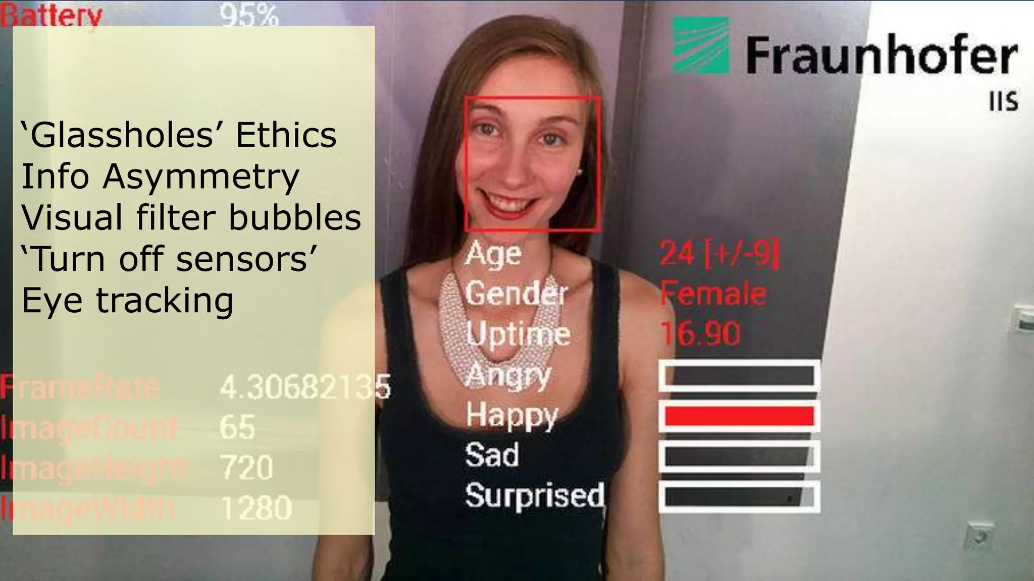 Raskar | MIT Media Lab
‘Glassholes’ Ethics
Info Asymmetry
Visual filter bubbles
‘Turn off sensors’
Eye tracking
 
