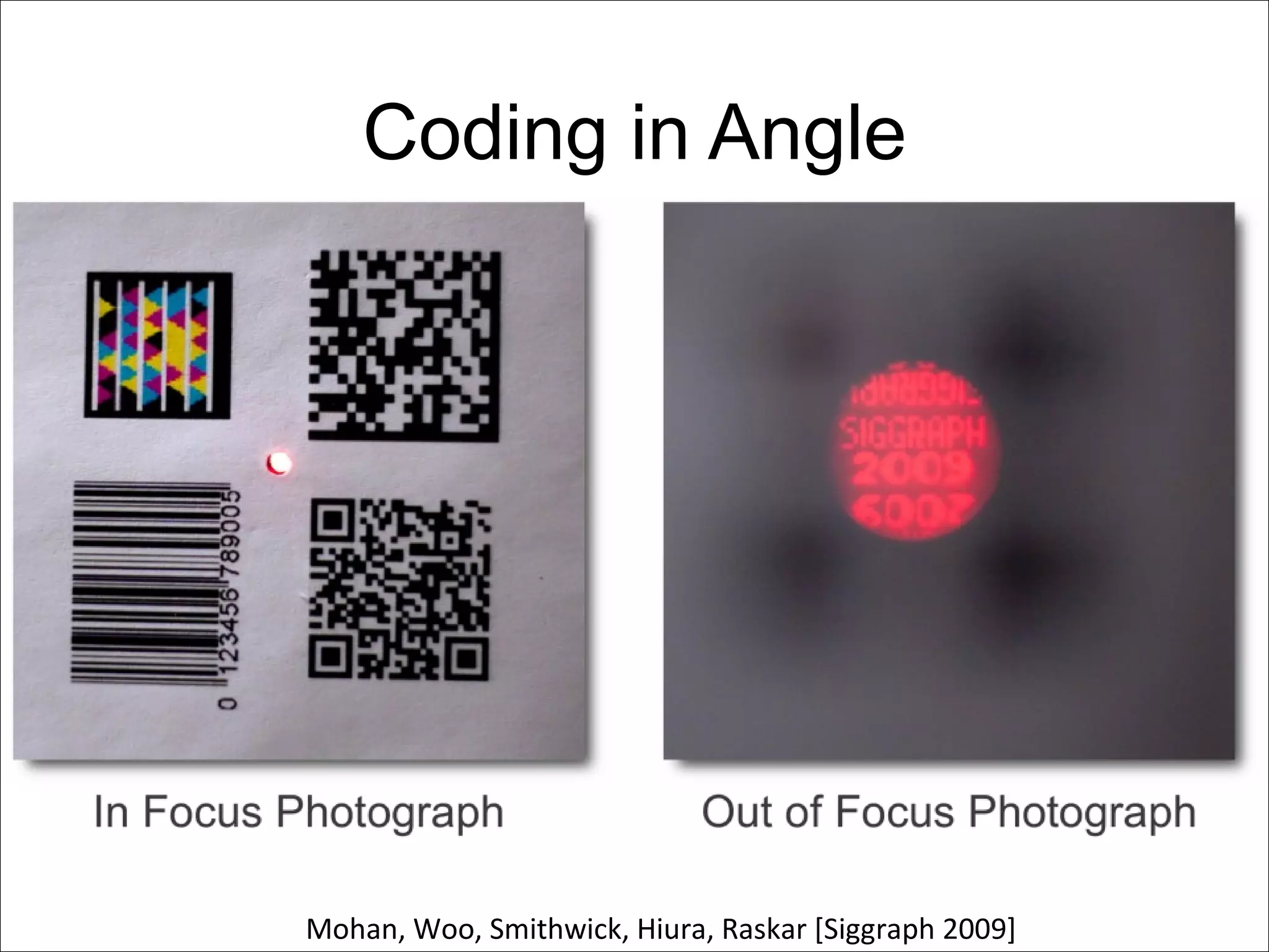 Coding in Angle Mohan, Woo, Smithwick, Hiura, Raskar [Siggraph 2009] 