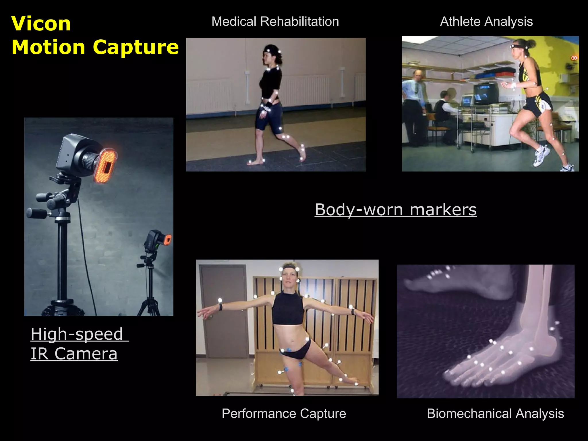 Vicon  Motion Capture High-speed  IR Camera Body-worn markers Medical Rehabilitation Athlete Analysis Performance Capture Biomechanical Analysis 
