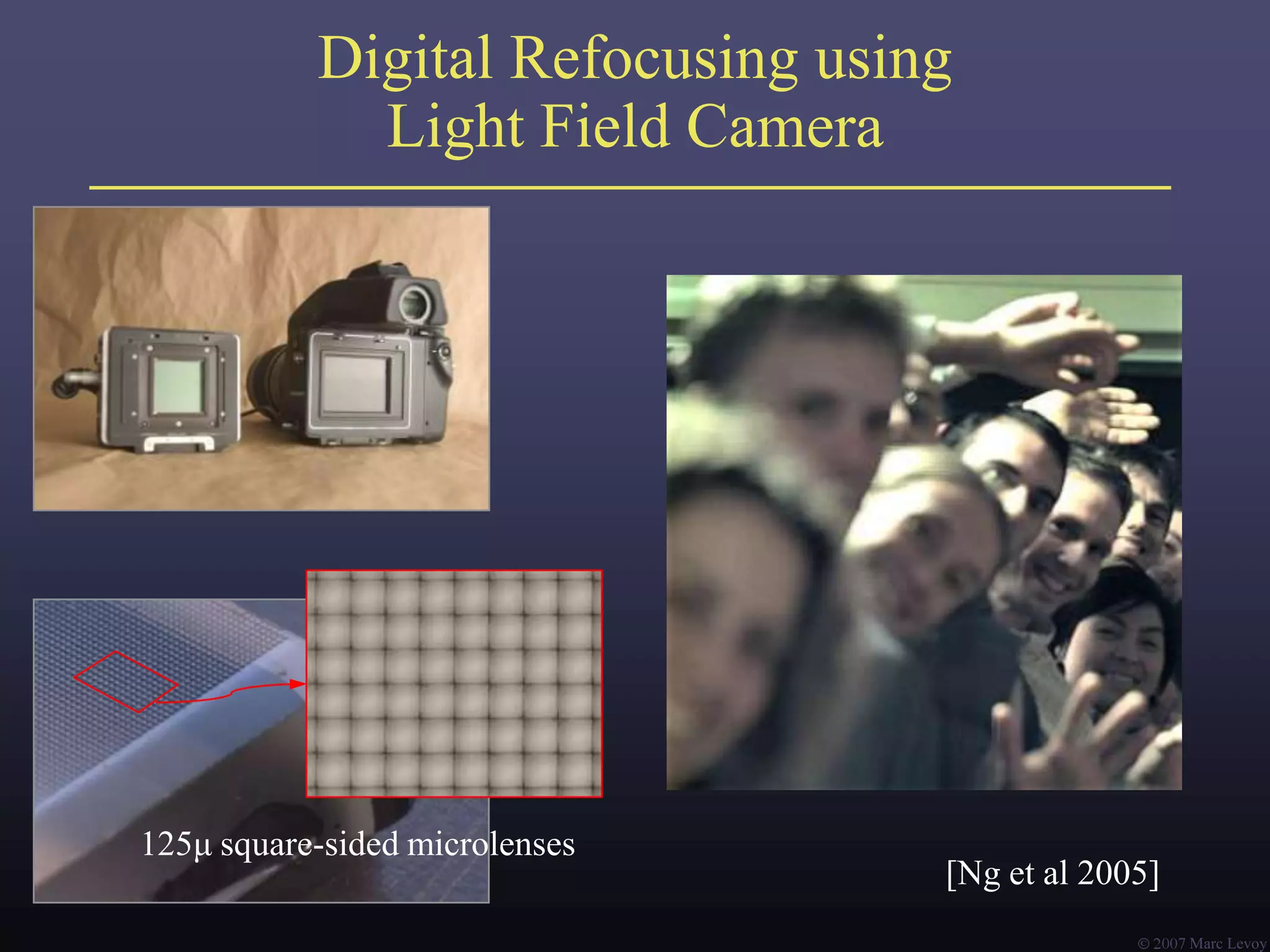 Digital Refocusing using Light Field Camera125μ square-sided microlenses[Ng et al 2005]