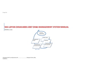 07 June, 2011 
Developed by RHT1 and Approved by RH……………………………………Manager HSE Ras Laffan 
01/06/2011 
RAS LAFFAN OHSAS18001:2007 OH&S MANAGEMENT SYSTEM MANUAL 
REVISION 12 – 5 June 
Figure 1 PDCA  