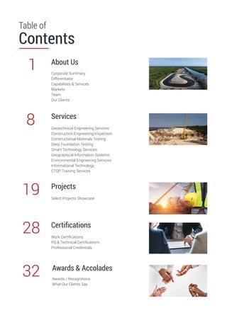 Table of
Contents
Corporate Summary
Differentiator
Capabilities & Services
Markets
Team
Our Clients
Awards / Recognitions
...