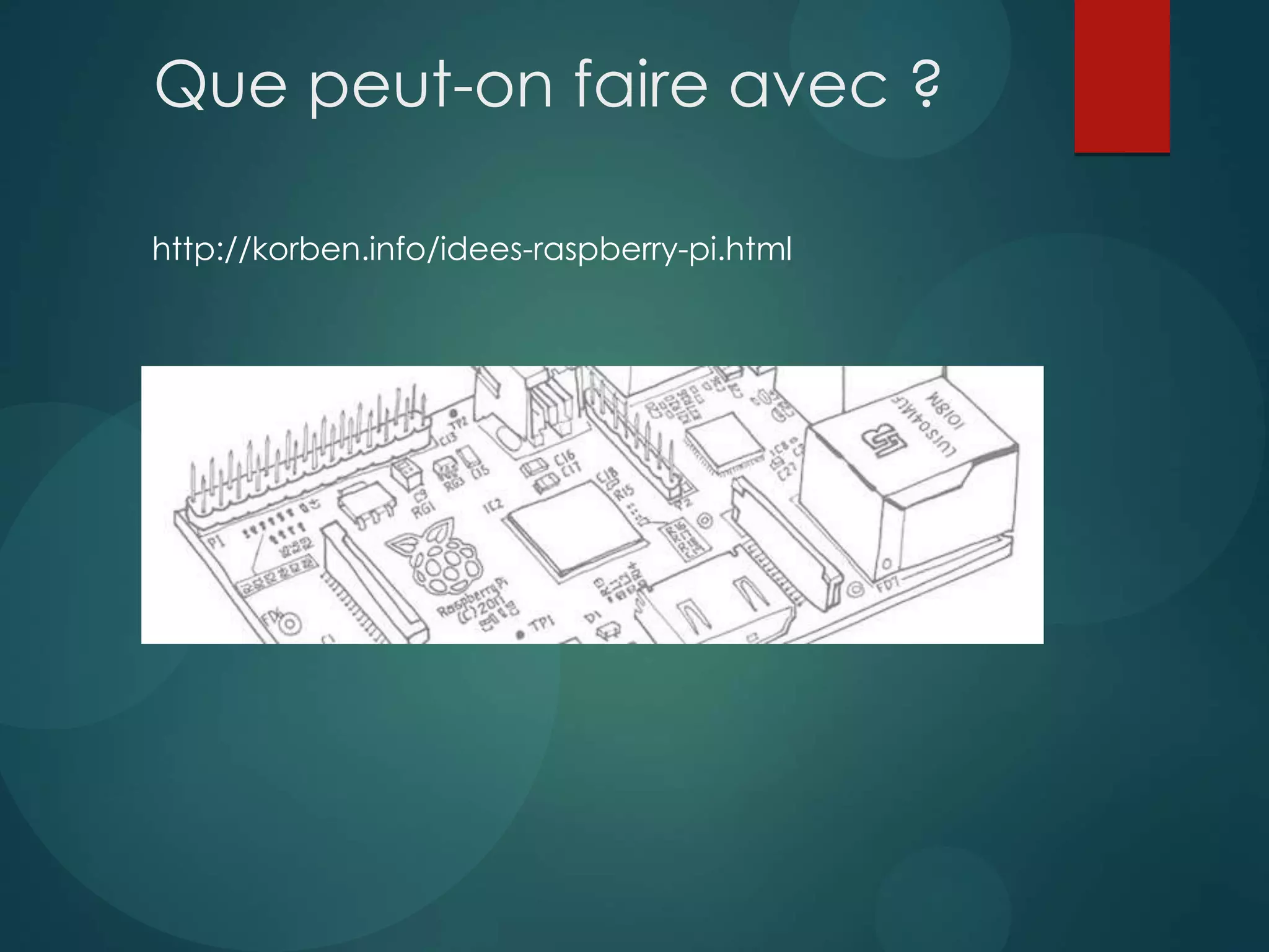 Que peut-on faire avec ?
http://korben.info/idees-raspberry-pi.html
 