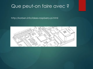 Que peut-on faire avec ?
http://korben.info/idees-raspberry-pi.html
 