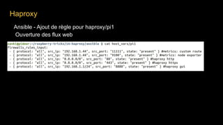 Ansible - Ajout de règle pour haproxy/pi1
Ouverture des flux web
Haproxy
 