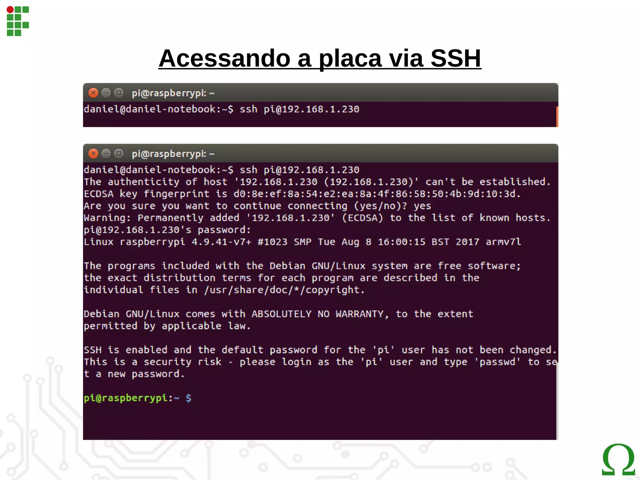 Acessando a placa via SSH
 