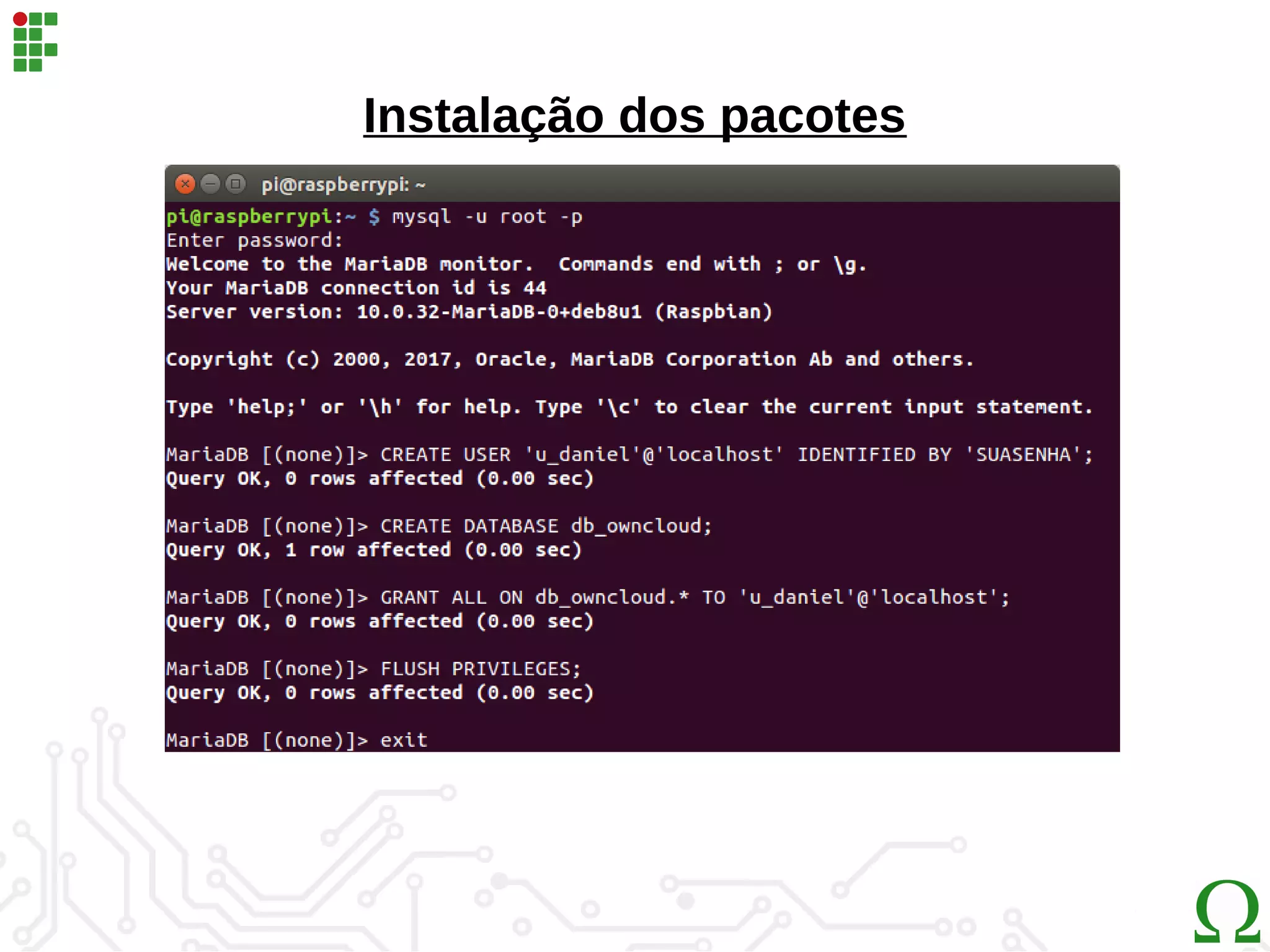 Instalação dos pacotes
 