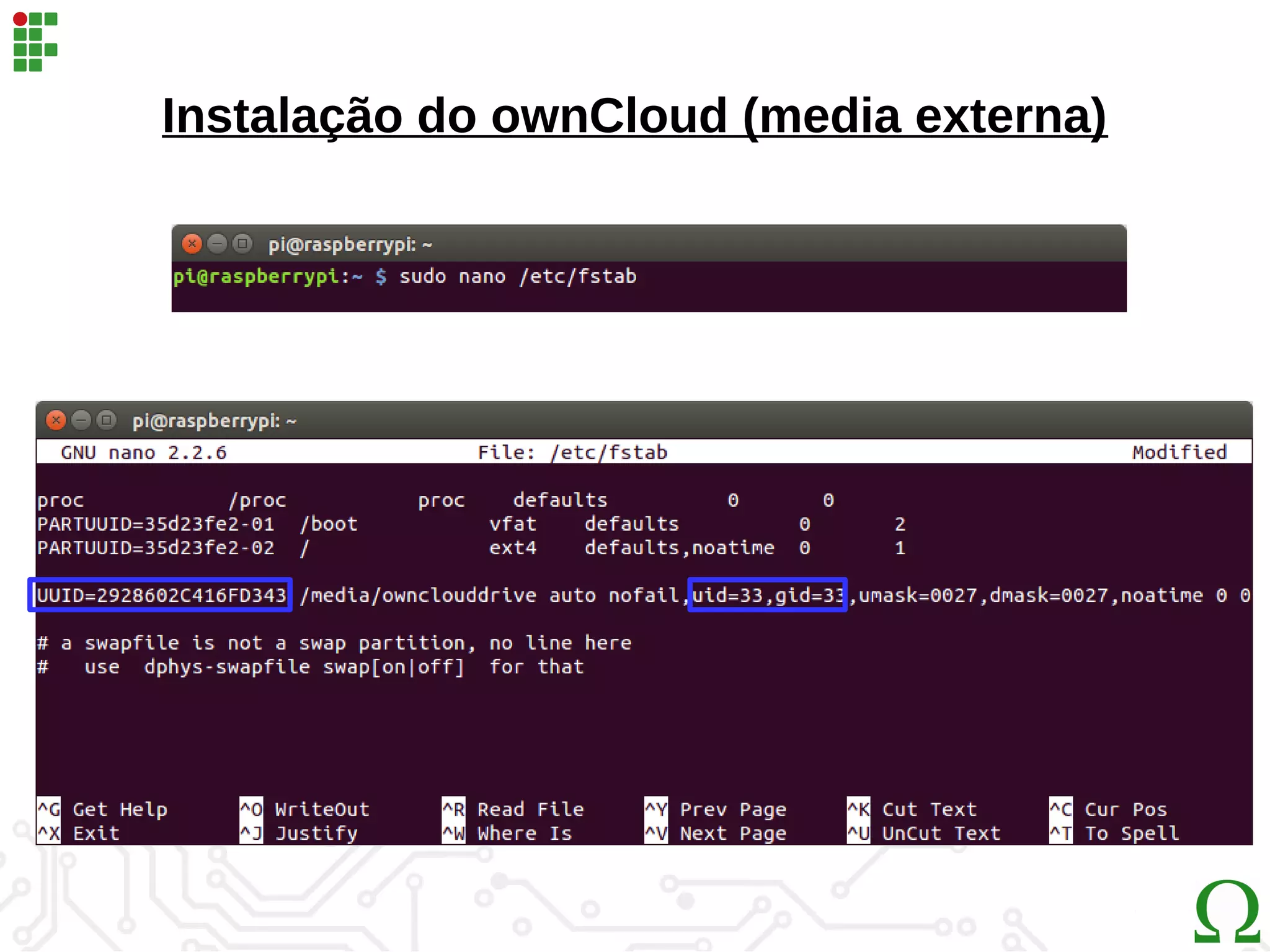 Instalação do ownCloud (media externa)
 