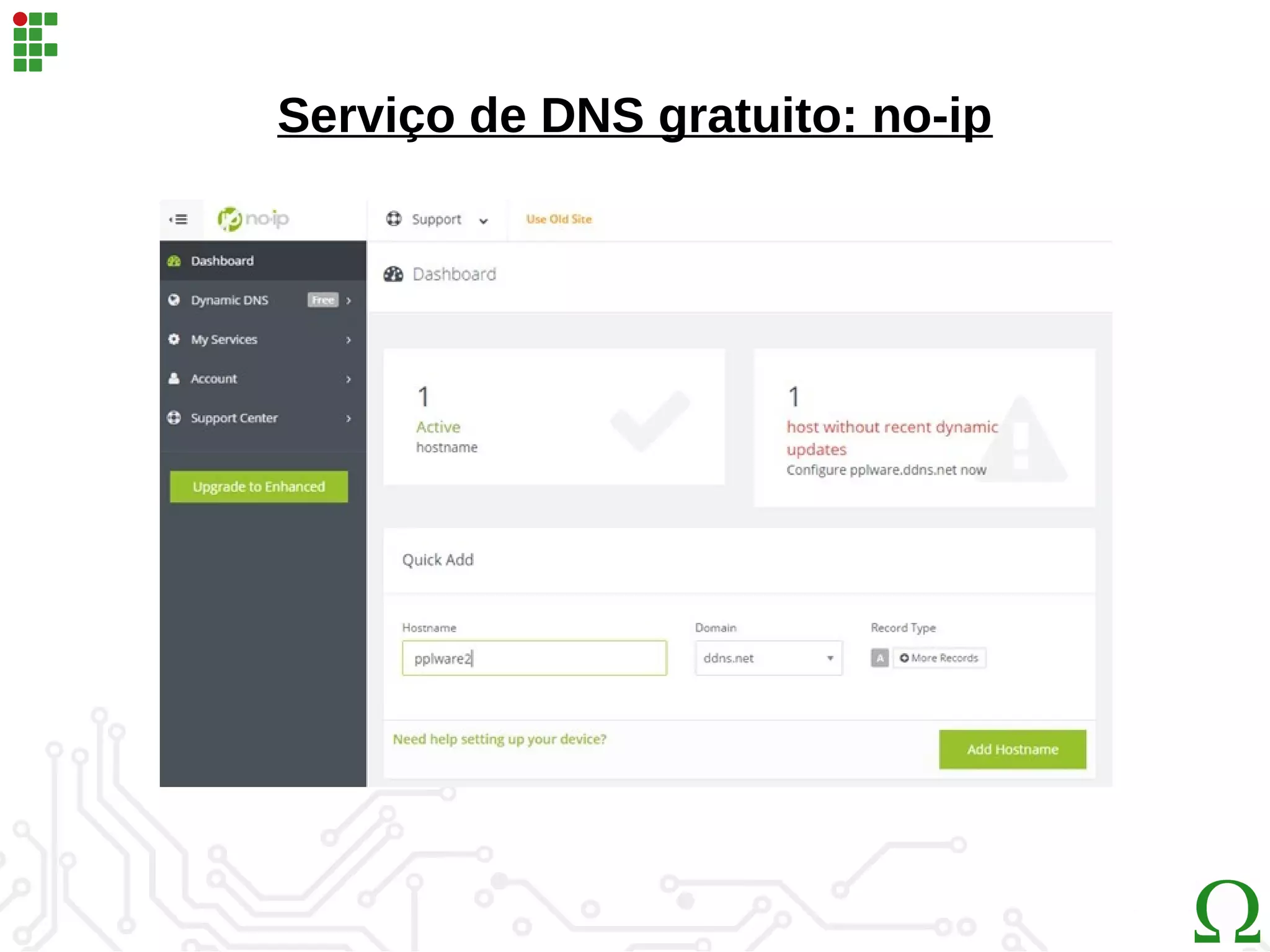 Serviço de DNS gratuito: no-ip
 