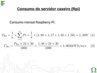 Consumo do servidor caseiro (Rpi)
Consumo mensal Raspberry Pi:
 