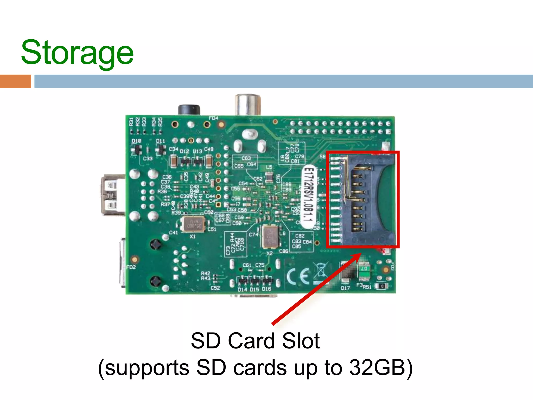 SD Card Slot
(supports SD cards up to 32GB)
Storage
 