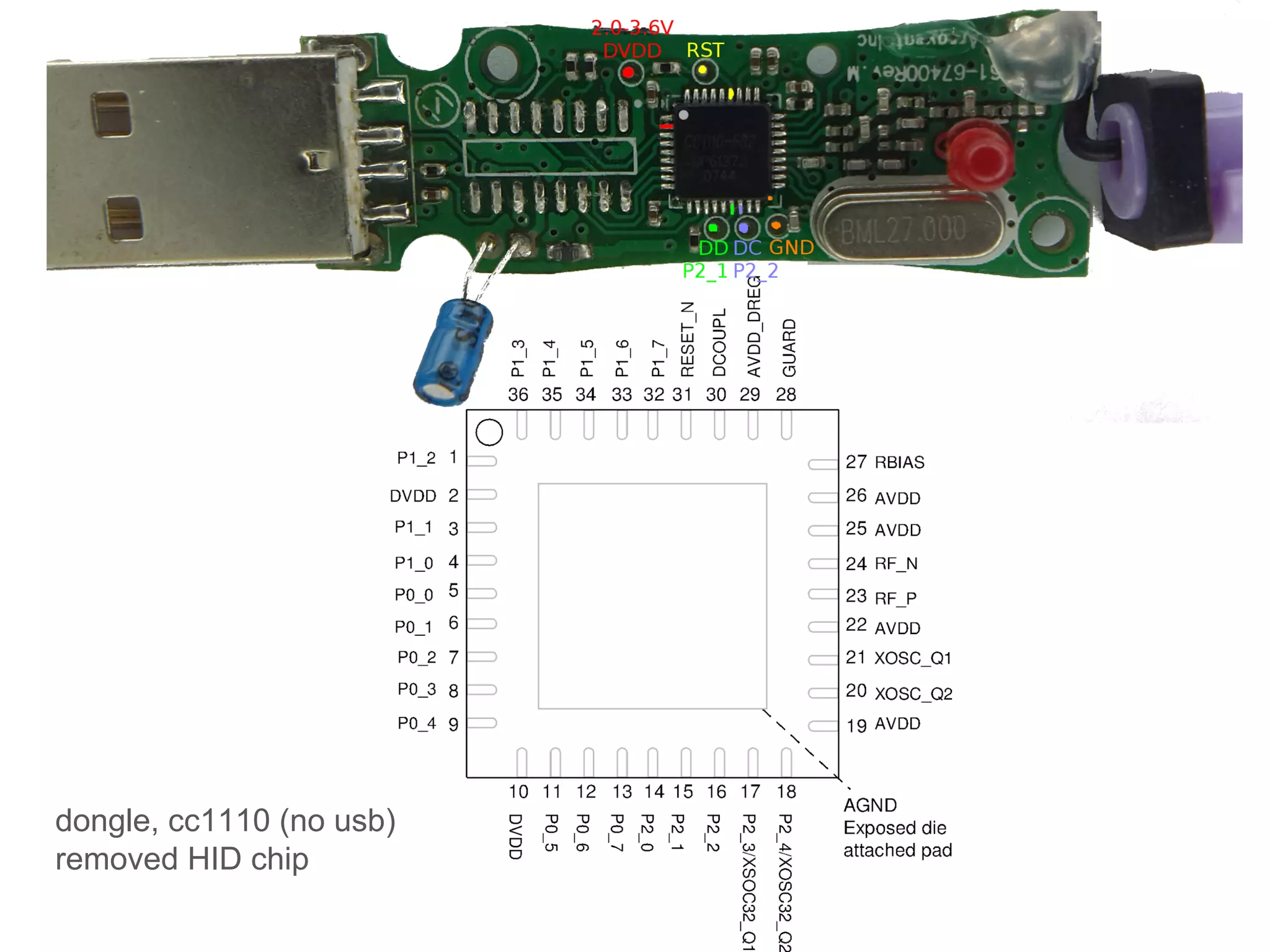 dongle, cc1110 (no usb)
removed HID chip
 