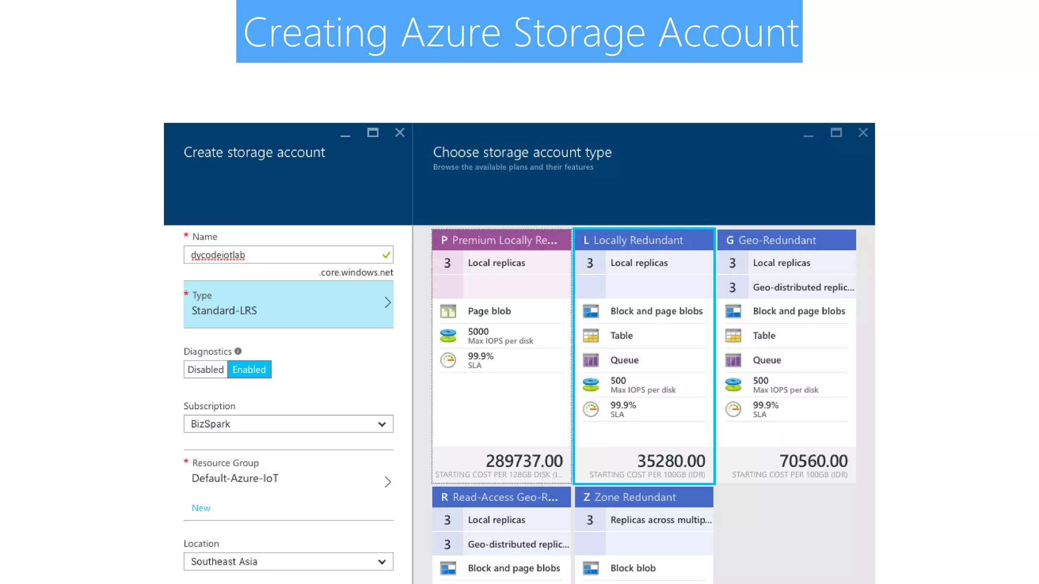 Creating Azure Storage Account 