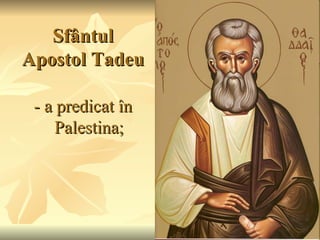 Sfântul
Apostol Tadeu

 - a predicat în
     Palestina;
 