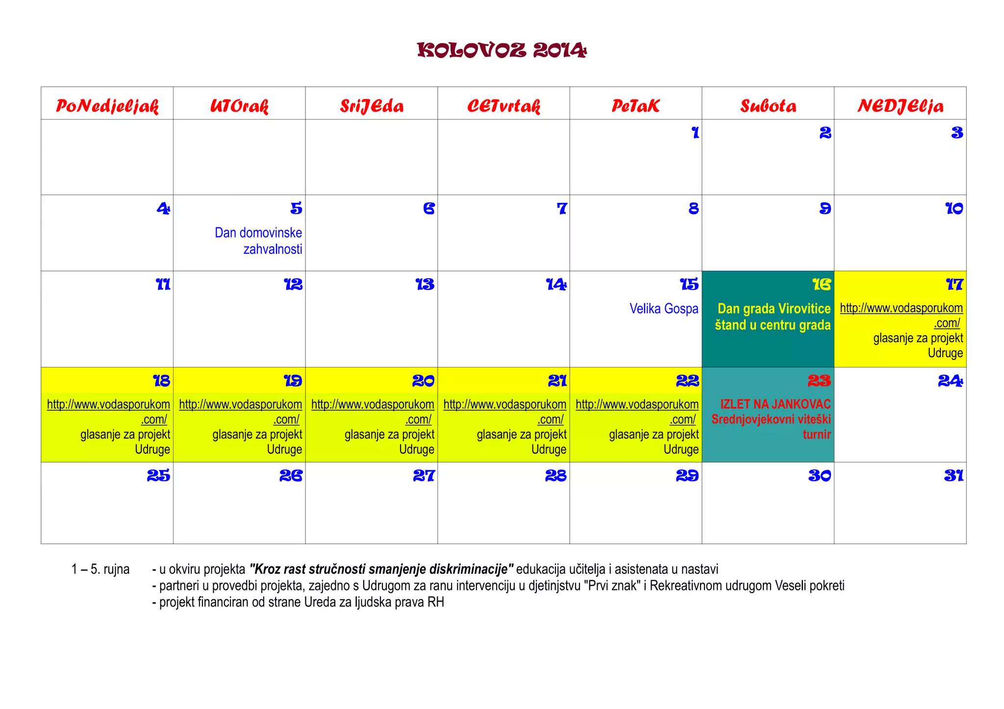Raspored aktivnosti kolovoz 2014 | PDF