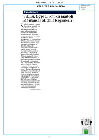 art
PARLAMENTO E ISTITUZIONI
21-LUG-2017
foglio 1
pagina 6
21
 