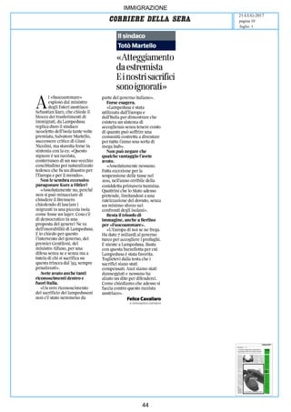 art
IMMIGRAZIONE
21-LUG-2017
foglio 1
pagina 10
44
 