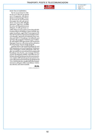 TRASPORTI, POSTE E TELECOMUNICAZIONI
21-LUG-2017
foglio 2 / 2
pagina 16
92
 