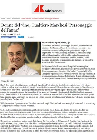 Gualtiero Marchesi Personaggio dell'Anno 2017: rassegna stampa