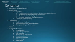 Introduction Architecture Line Drawing Triangle RasterizationCircle Drawing Ellipses
 