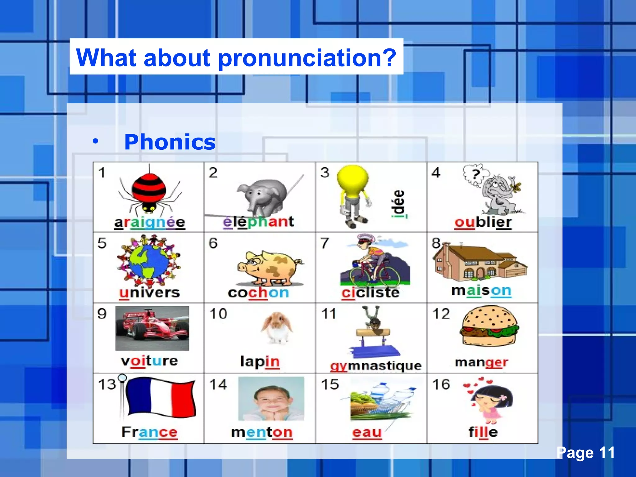 Powerpoint Templates Page 11
• Phonics
What about pronunciation?
 