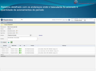 Relatório detalhado com os endereços onde o basculante foi acionado e
quantidade de acionamentos do período

 