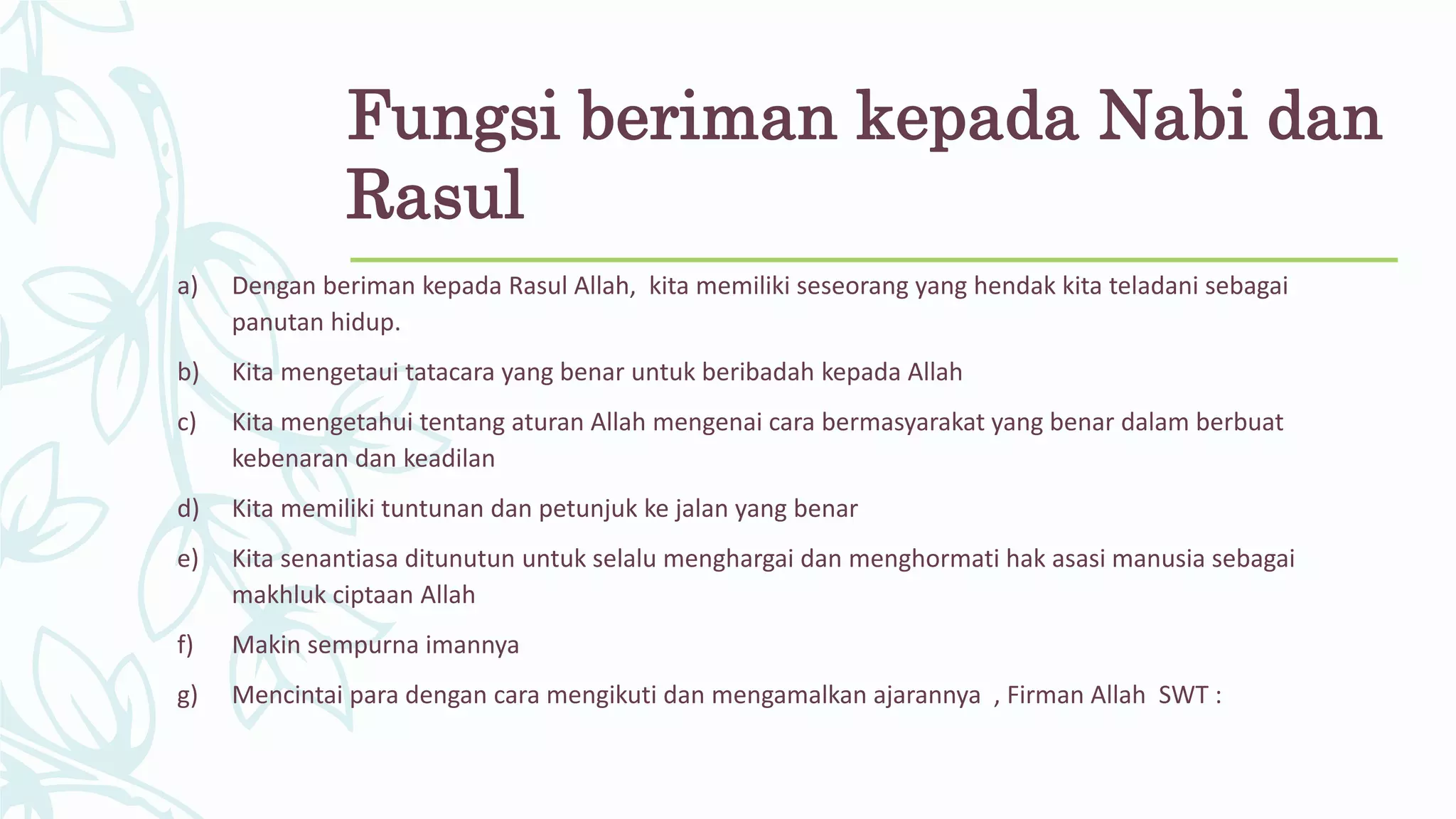 Nathe Rasul Sw Rasul Rasul itu kekasih Allah SWT bab 7 Kelas 11 | PPTX