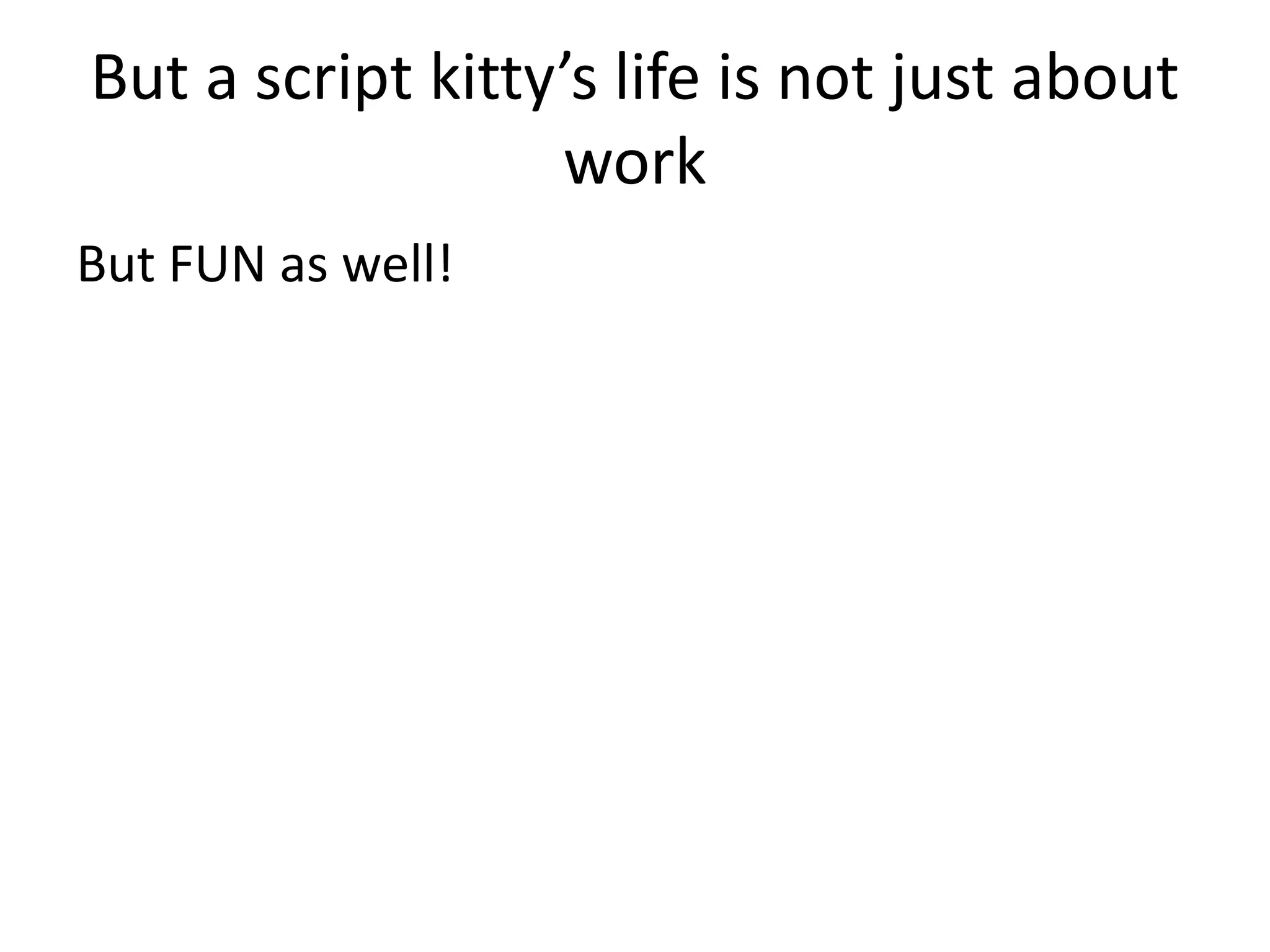 But a script kitty’s life is not just about
work
But FUN as well!

 