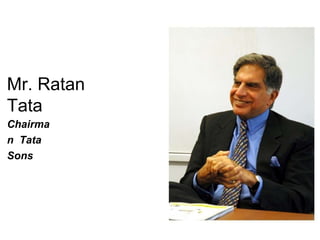 Mr. Ratan
Tata
Chairma
n Tata
Sons
 