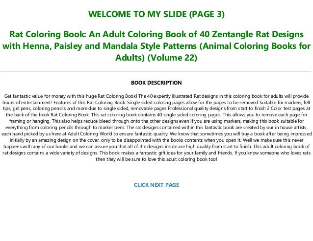 Download E Book Download Rat Coloring Book An Adult Coloring Book Of 40 Zent