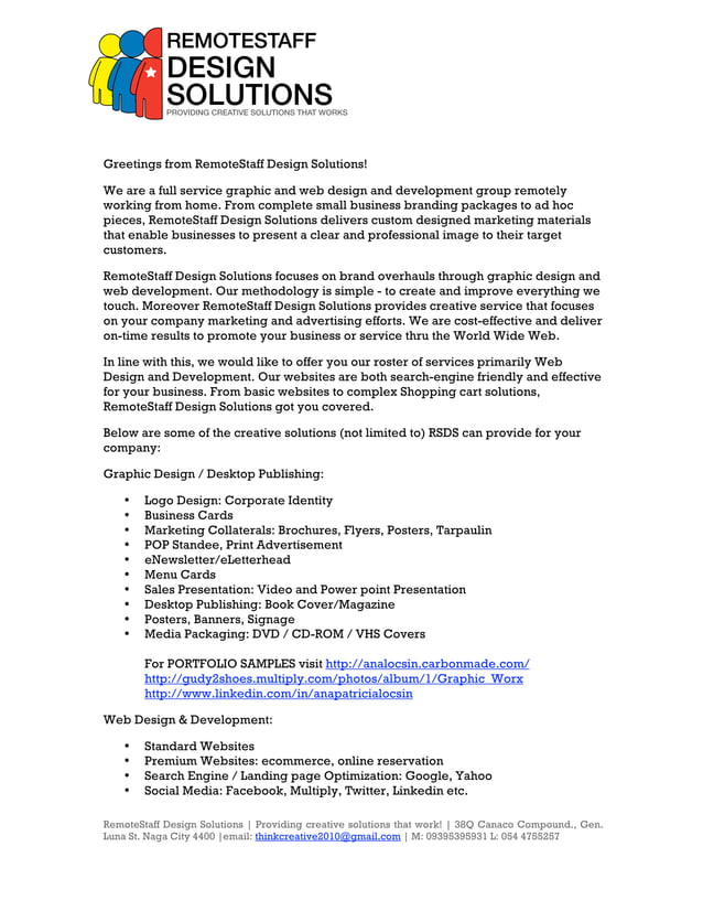 RSDS Web Design Rate card | PDF
