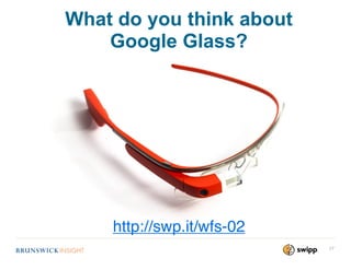 27
What do you think about
Google Glass?
http://swp.it/wfs-02
 
