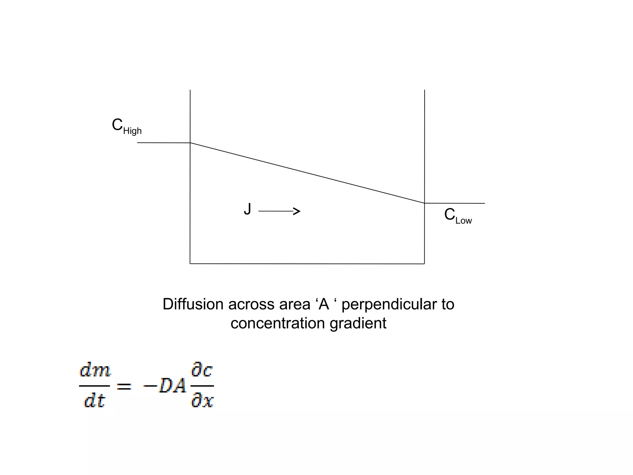 CHigh
CLow
J
Diffusion across area ‘A ‘ perpendicular to
concentration gradient
 