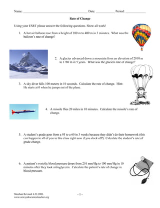 Rate of change worksheet