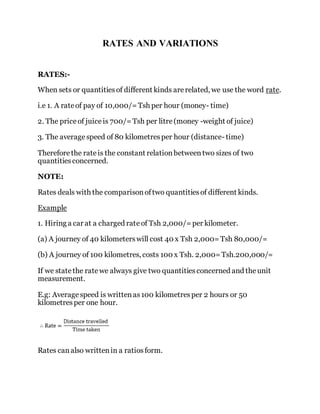Different Rate Examples Rates and variations | DOCX