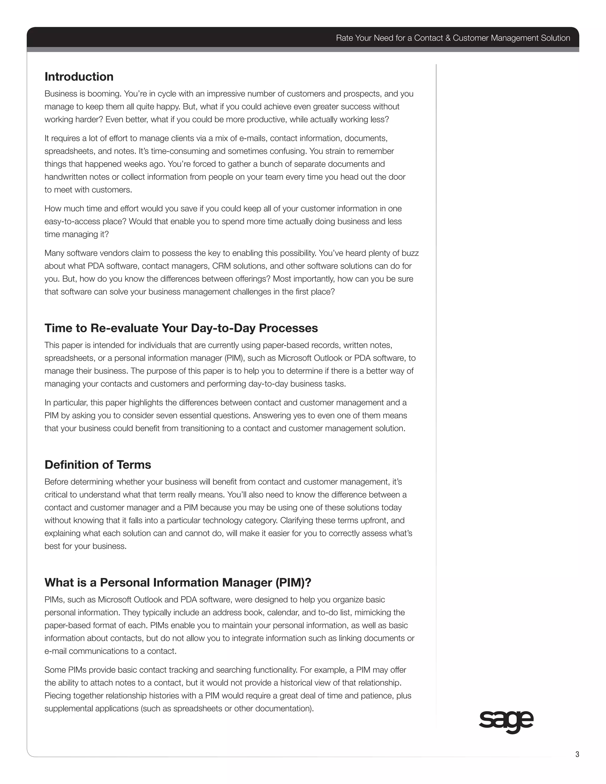 Rate Your Need for a Contact & Customer Management Solution