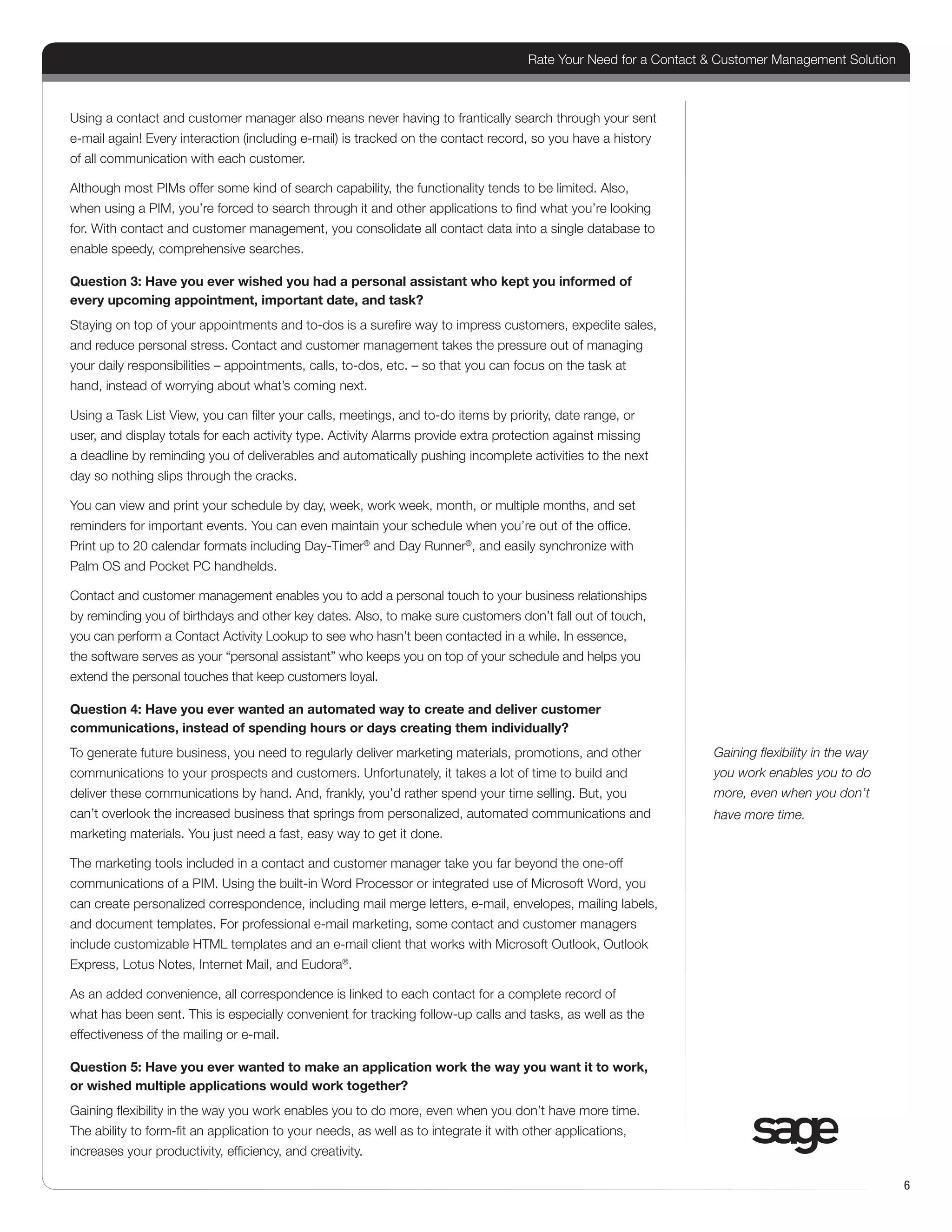 Rate Your Need for a Contact & Customer Management Solution