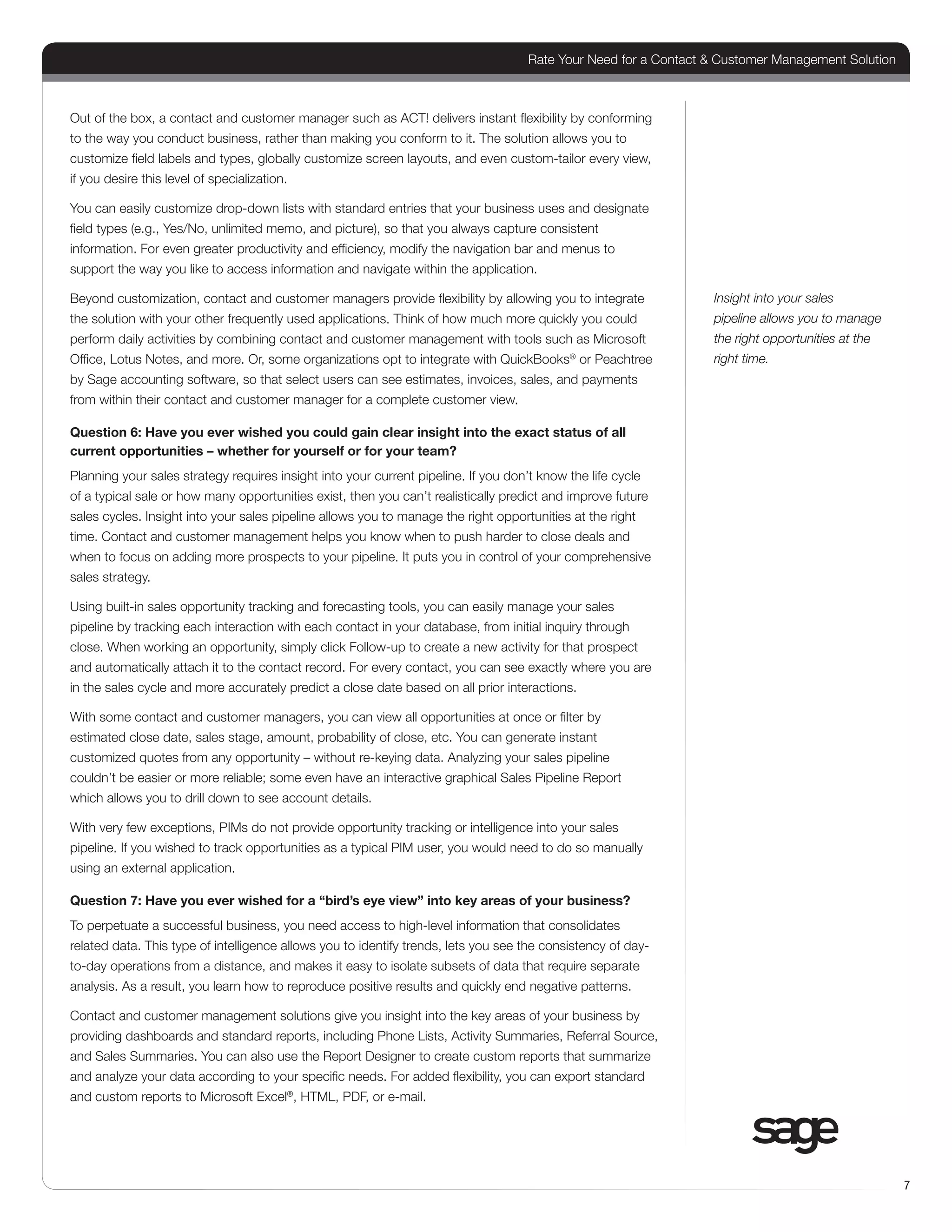 Rate Your Need for a Contact & Customer Management Solution