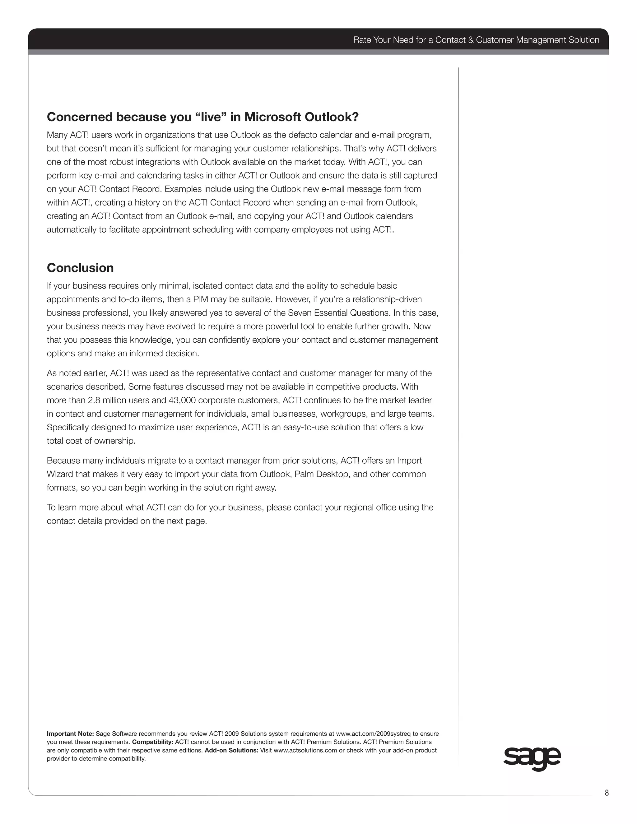 Rate Your Need for a Contact & Customer Management Solution