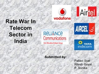 Rate War In Telecom Sector in India Submitted by: Pallavi Syal Ritesh Goyal P. Sonika 