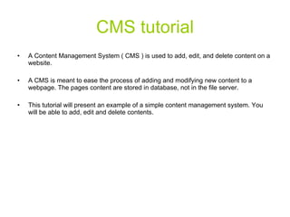 Rathbone Hotel CMS tutorial Content Management System 