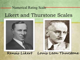Likert and Thurstone Scales
Numerical Rating Scale
Rensis Likert Louis Leon Thurstone
 