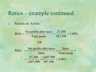 Ratios – example continued Return on Assets OR 
