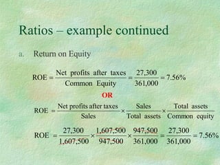 Ratios – example continued Return on Equity OR 