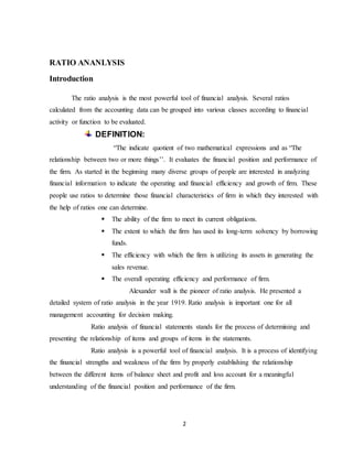 Ratio Analysis Project R Ratio analysis project | DOCX
