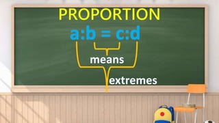 PROPORTION
a:b = c:d
means
extremes
 